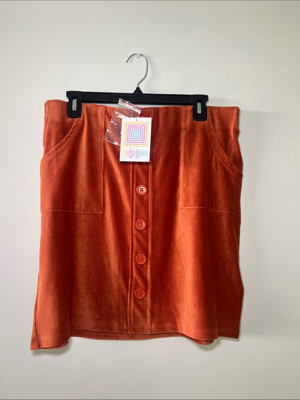 LuLaRoe Addie Corduroy Button-Front Skirt in Rust Orange